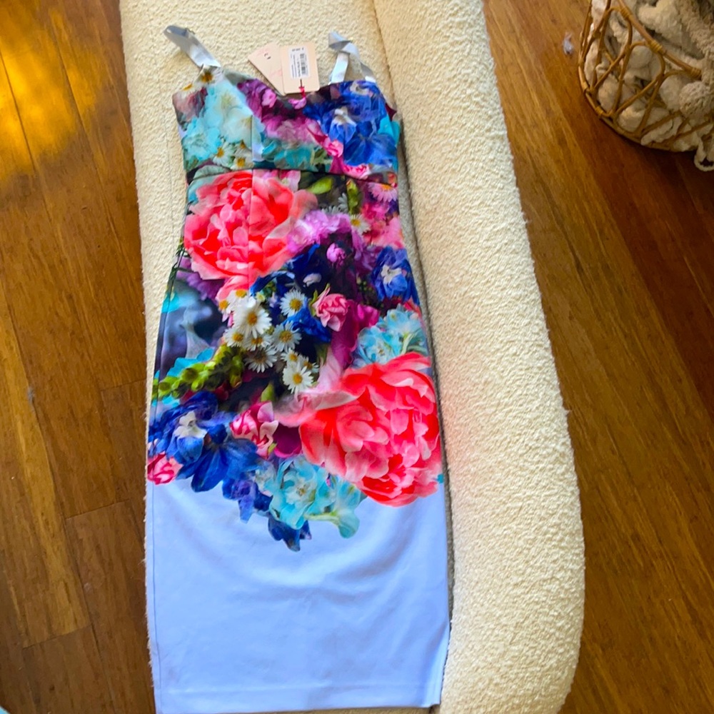 Ted Baker Floral Dress In Sky Blue